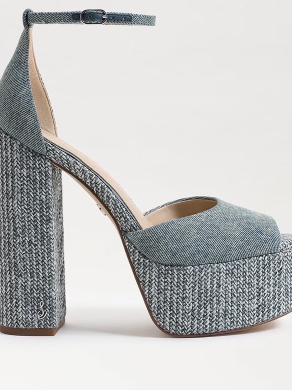 Sam Edelman Chunky Platform Ankle-Strap Sandals in Denim Blue Kori - Picture 2 of 7